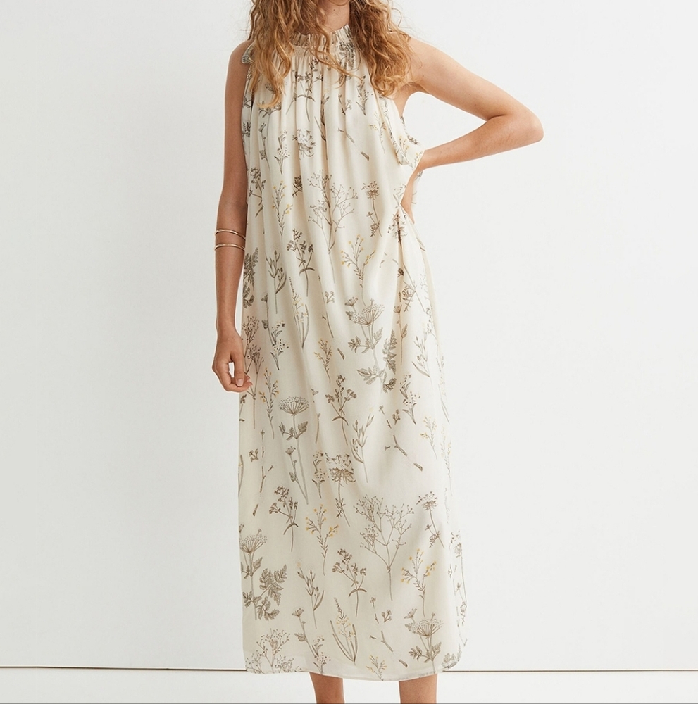 H&M Cream Crinkle Maxi Dress